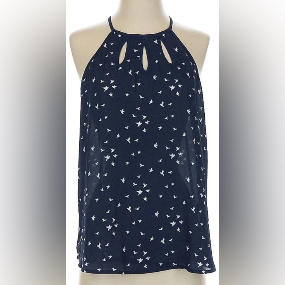 Papermoon Navy Blue Bird Pattern Tank Top